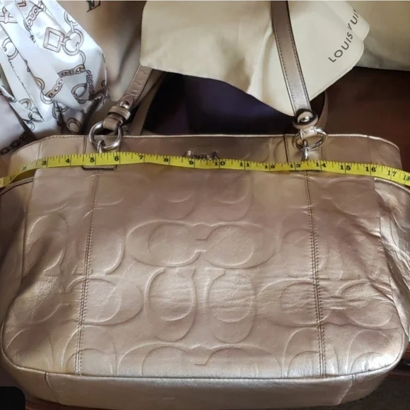 Coach Gold Metallic Monogram Embossed Shoulder Tote - Picture 13 of 15